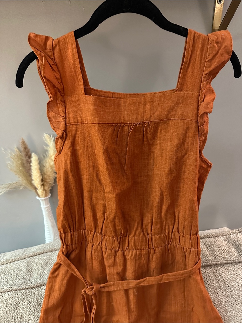 100% Cotton Universal Thread Rust Orange Sleeveless Tie-Waist Midi Dress - Picture 2 of 7